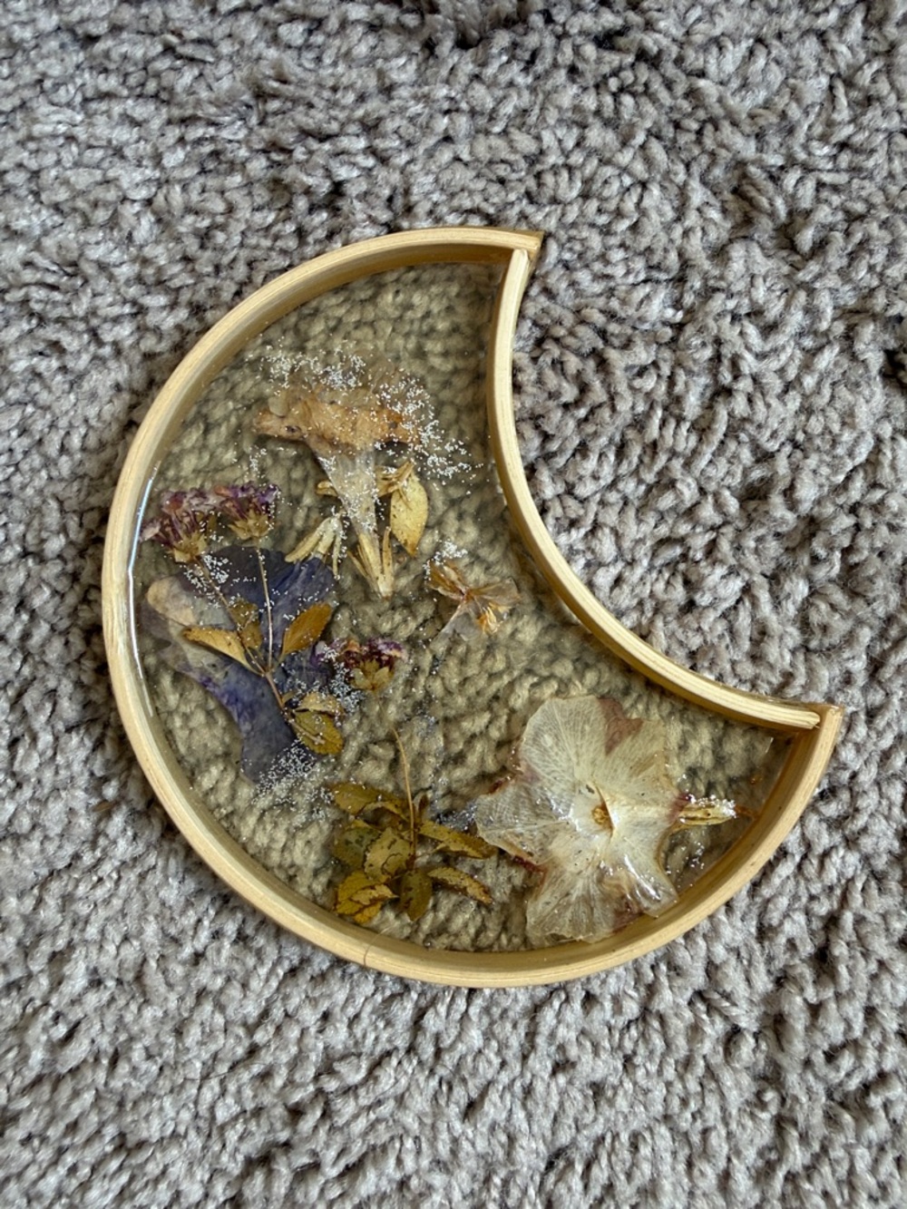 Crescent Moon Pressed Flower Tray - Wood Edge
